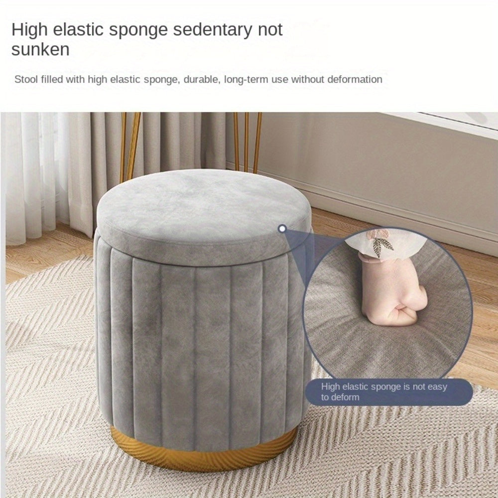 Ottoman de rangement Nordic Chic – Pouf rond élégant avec rangement et finition miroir