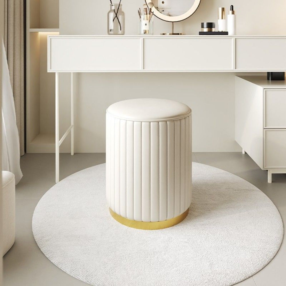 Ottoman de rangement Nordic Chic – Pouf rond élégant avec rangement et finition miroir