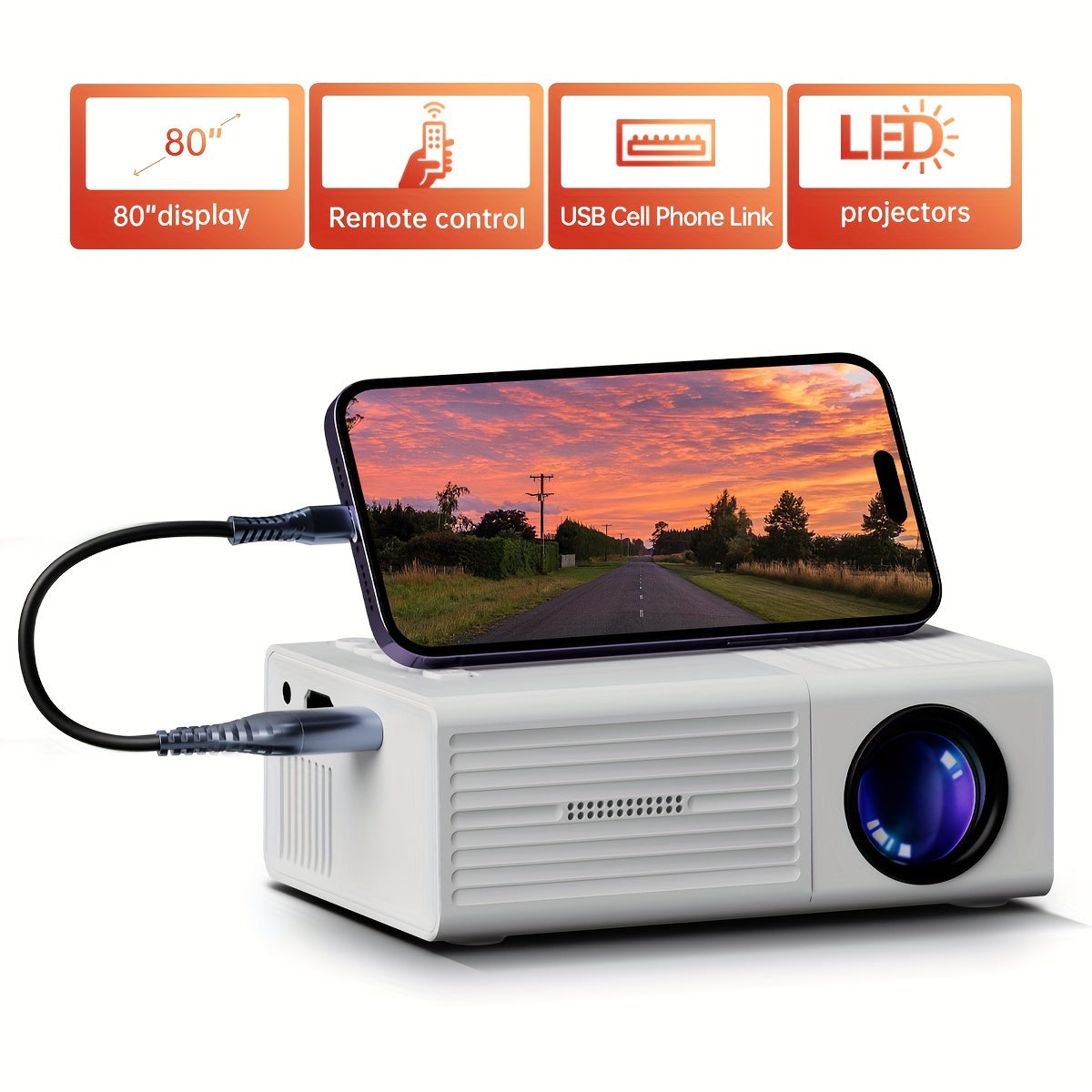 Mini Projecteur Ultra-Brillant 3000 Lumens – Portable, HDTV & USB, Idéal pour Cinéma à Domicile & Extérieur !