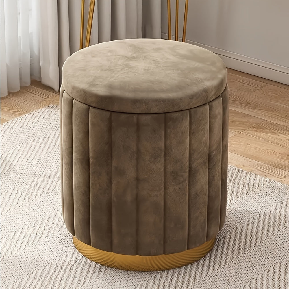 Ottoman de rangement Nordic Chic – Pouf rond élégant avec rangement et finition miroir