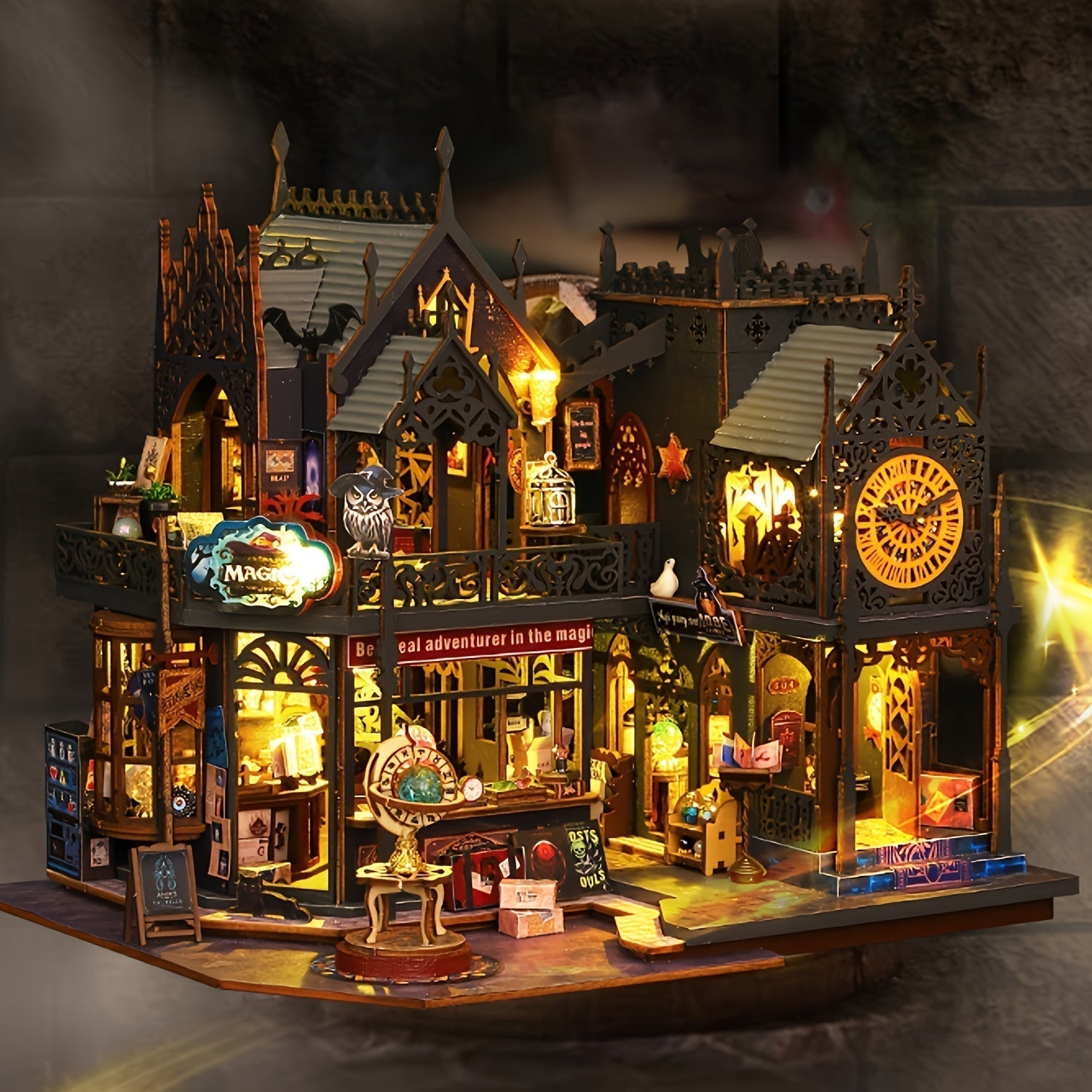 Maison de livres envoûtante – Puzzle en bois 3D avec éclairage magique