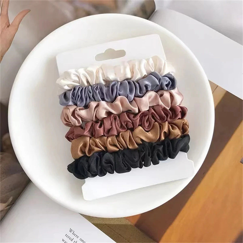 Chouchous en Satin – Lot de 6 Élastiques Doux pour Femmes & Filles, Anti-Casse et Anti-Frisottis