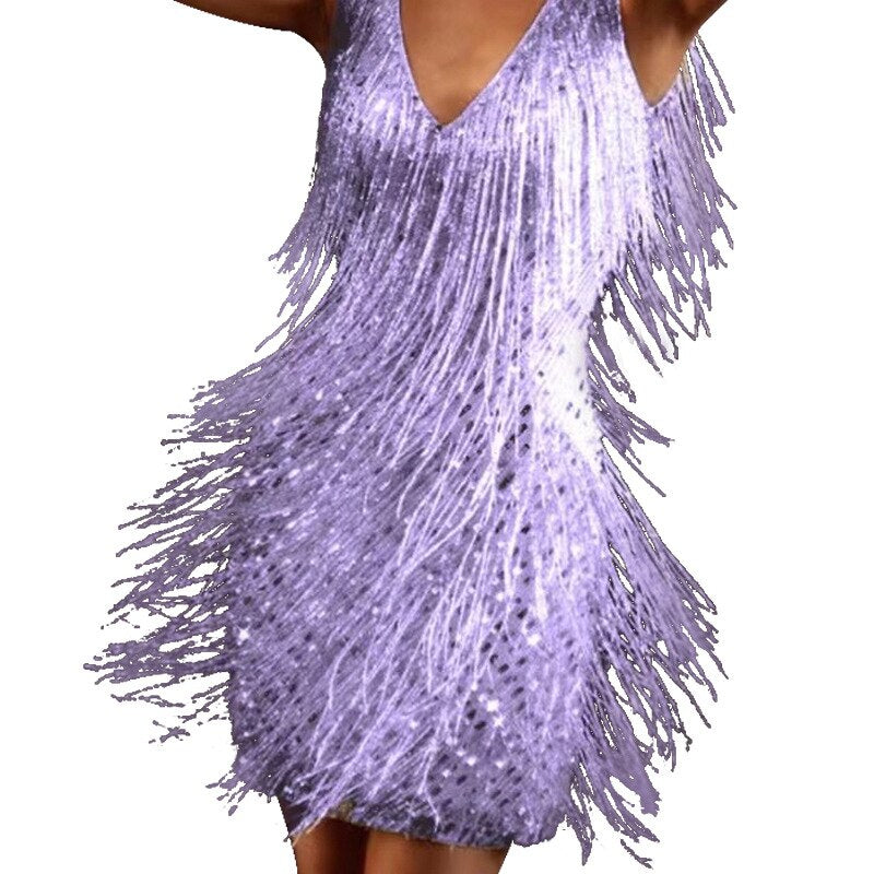 Robe à Paillettes Éblouissante avec Franges – Celina