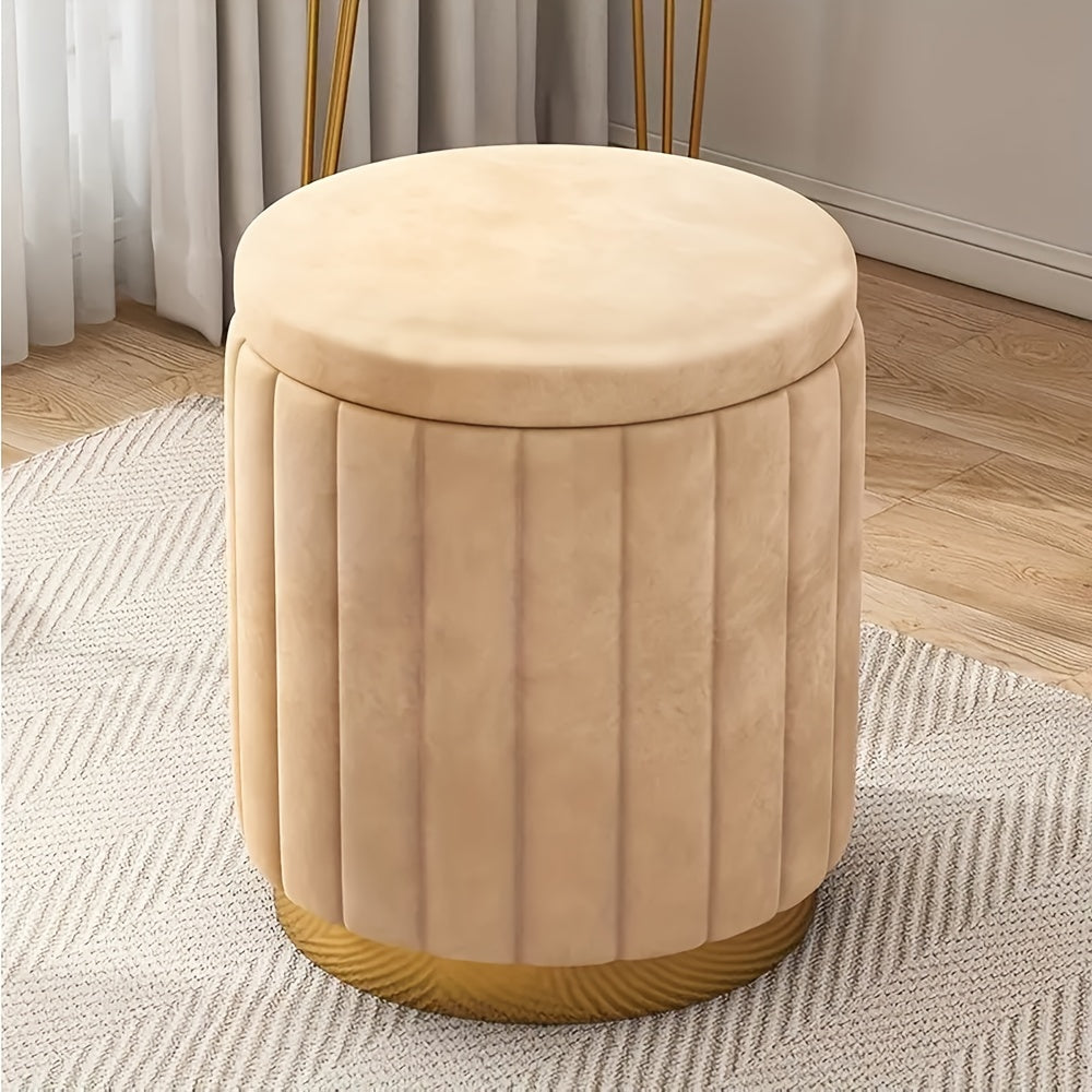 Ottoman de rangement Nordic Chic – Pouf rond élégant avec rangement et finition miroir